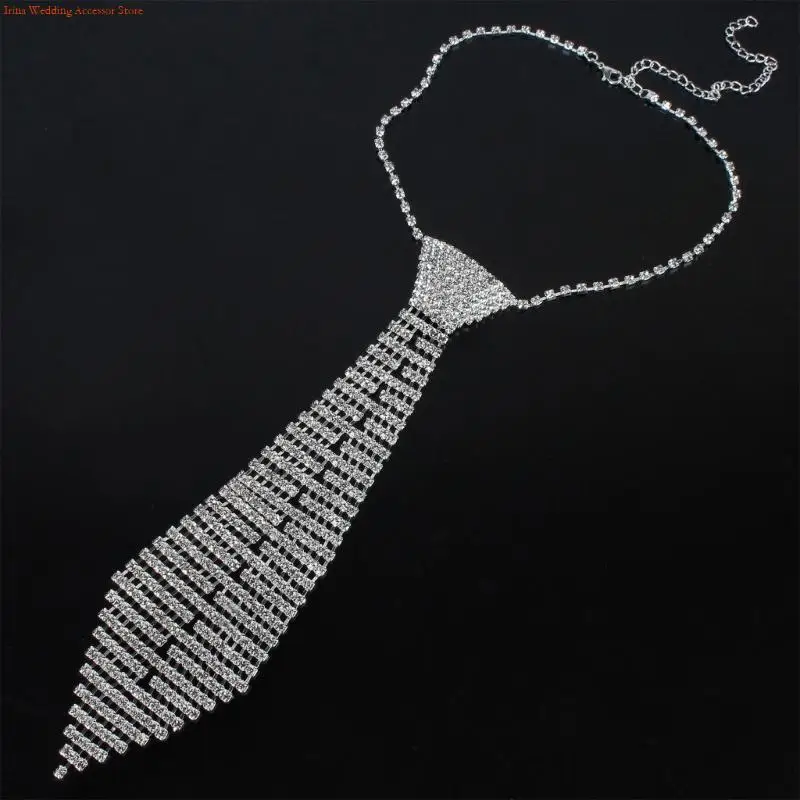 G92D Punk Necktie Adjustable Neck Tie for Adult Teens Glittering Rhinestones Tie Nightclub Necklace Fashion Evening Party Tie
