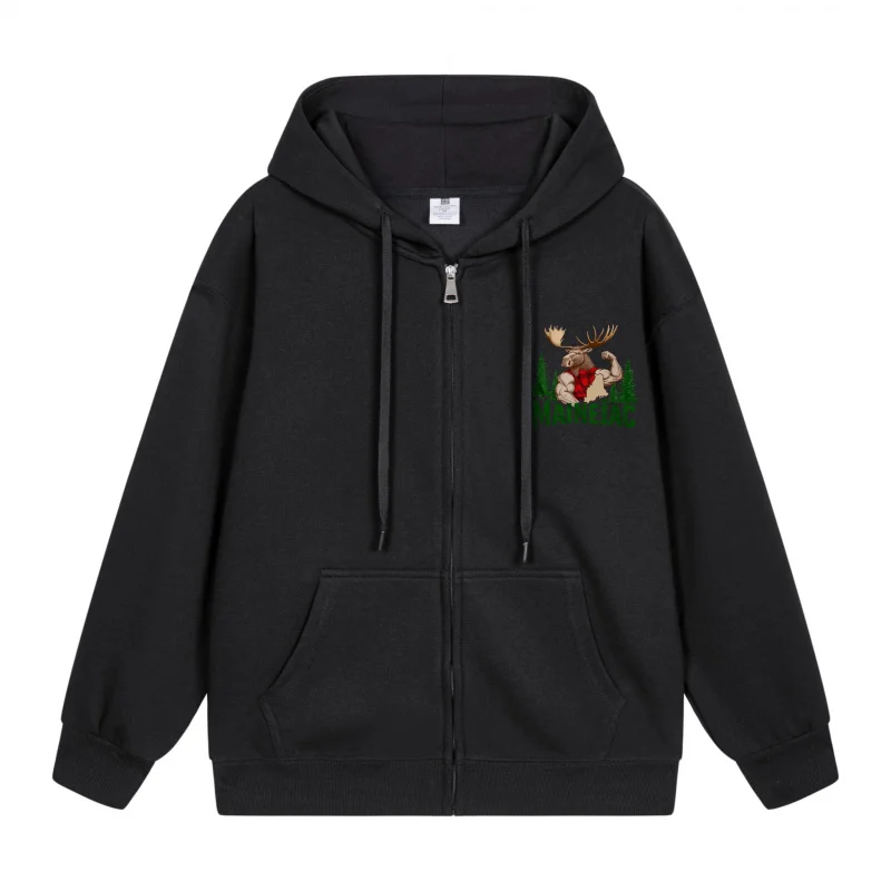 

Men's Zip-Up Hoodie Black Hoodie A Deer With Antlers And Green Text Design Christmas in 2025 Festive Print
