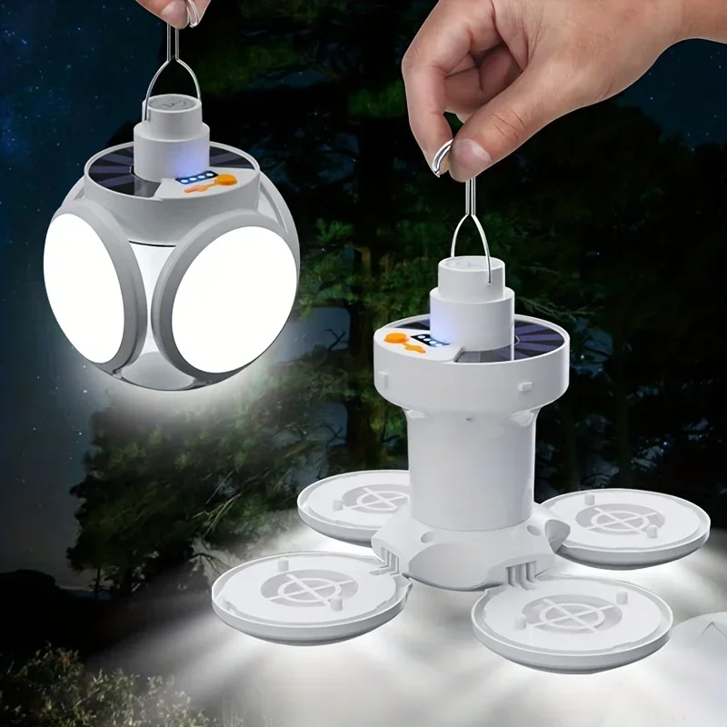 Rechargeable Camping Light with Hook LED Solar Emergency Light Foldable Bulb USB Charging Suitable for Tent Hiking Hurricane