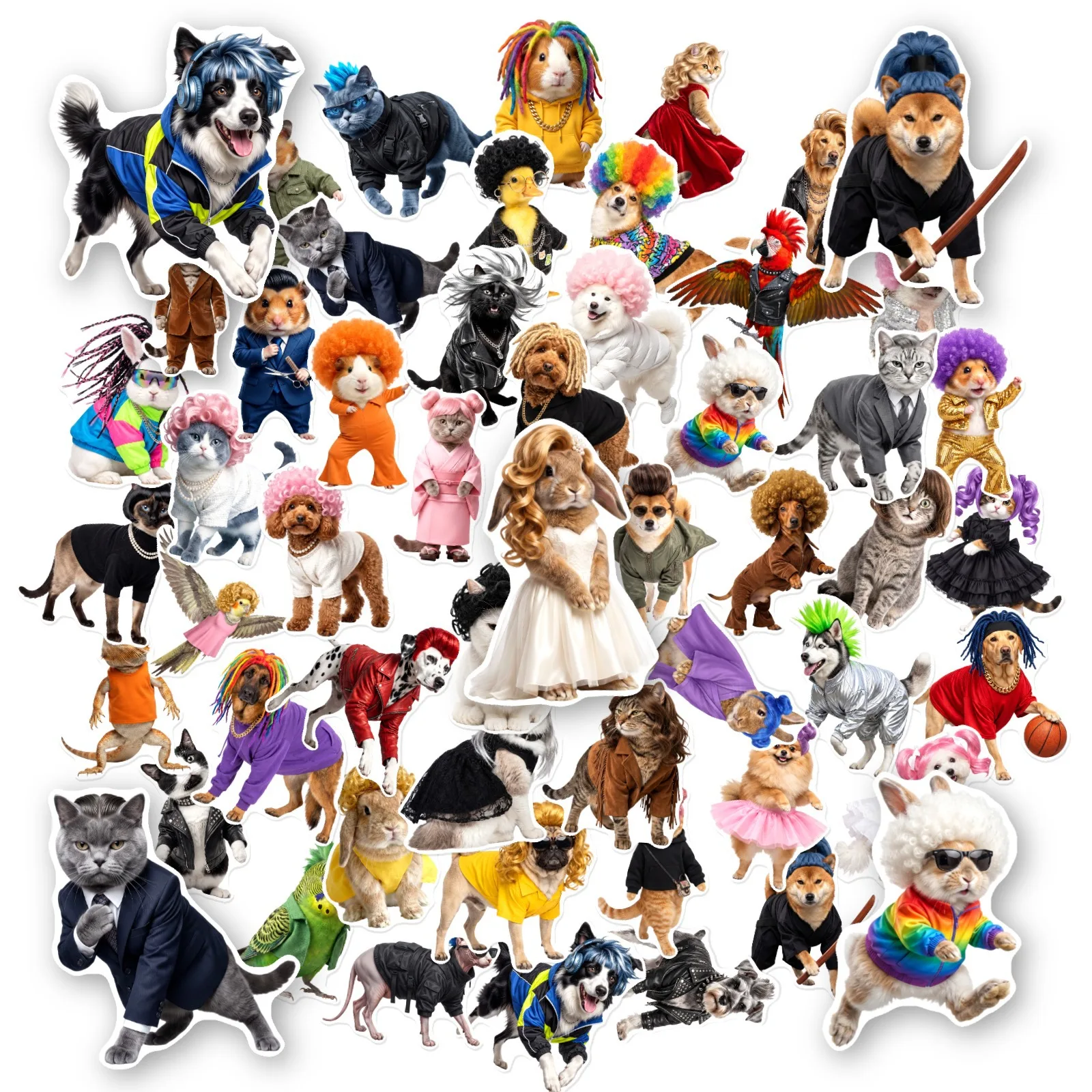 Lot de 50 autocollants tendance et cool sur le thème des animaux de compagnie, imperméables, pour la décoration DIY de bagages, cahiers et journaux faits main.