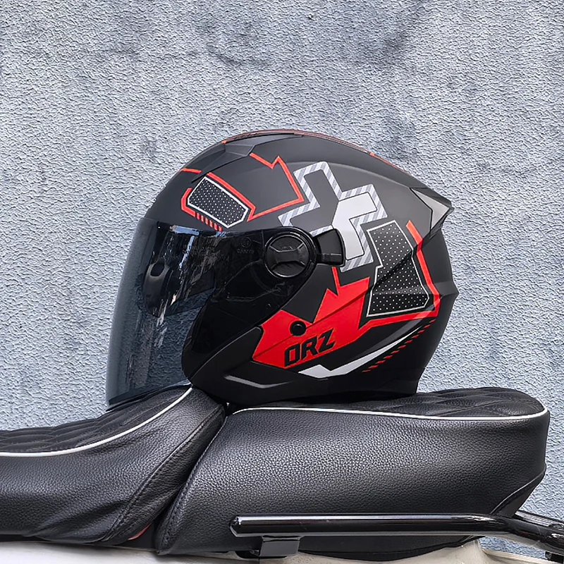 خوذة دراجة نارية ORZ، نصف وجه، مرآة مزدوجة، أزياء رجالية ونسائية لجميع المواسم، نصف خوذة، عالمية لجميع المواسم