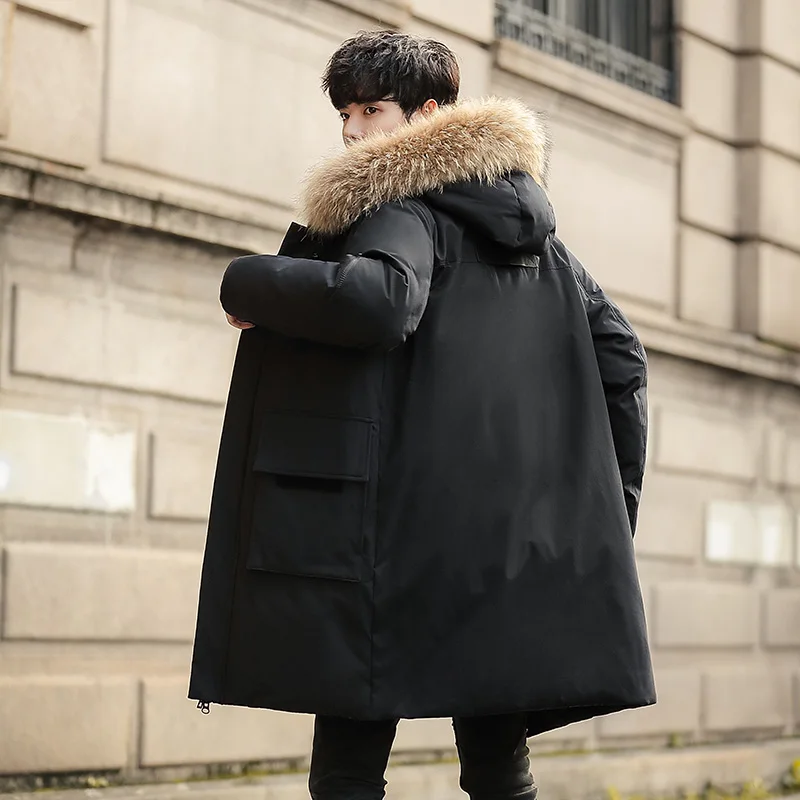 

Korean Style Windbreak Parkas Men Fur Collar Hooded Fashion New Parkas Winter Casual Brand New Coat Men's Windbreaker Clothing