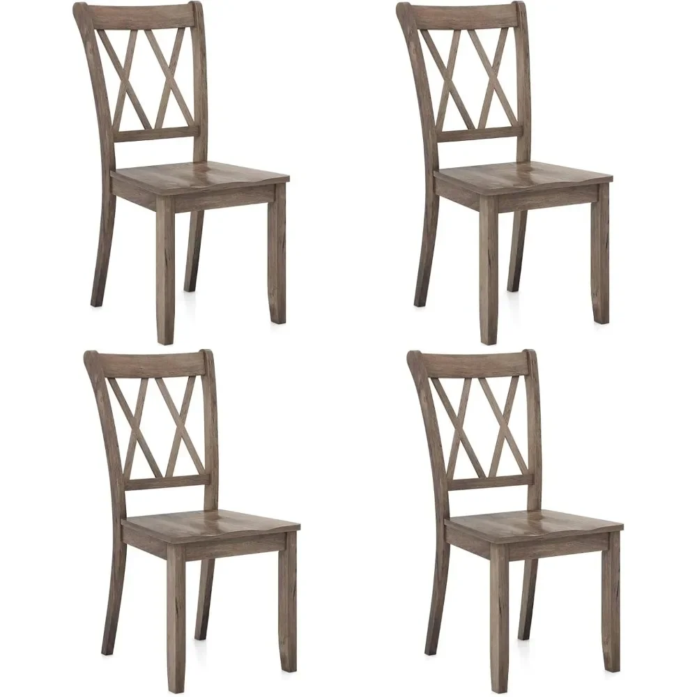 Set of 4 Dining Chairs, Rubber Wood Dining Room Side Chair w/Ergonomic Seat, Armless Chair for Home Kitchen, Dining Room