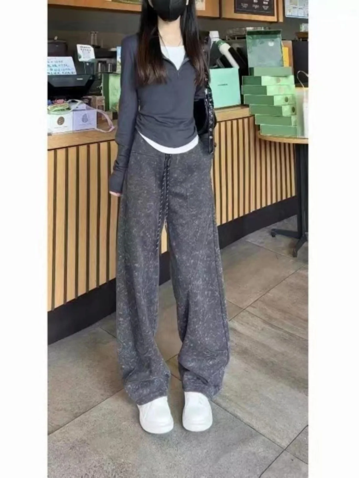 High Waist Fleece Lined Thickened Sports Casual Pants Women's Autumn Winter 2024 New Versatile Dyed Loose Drapey Slimming