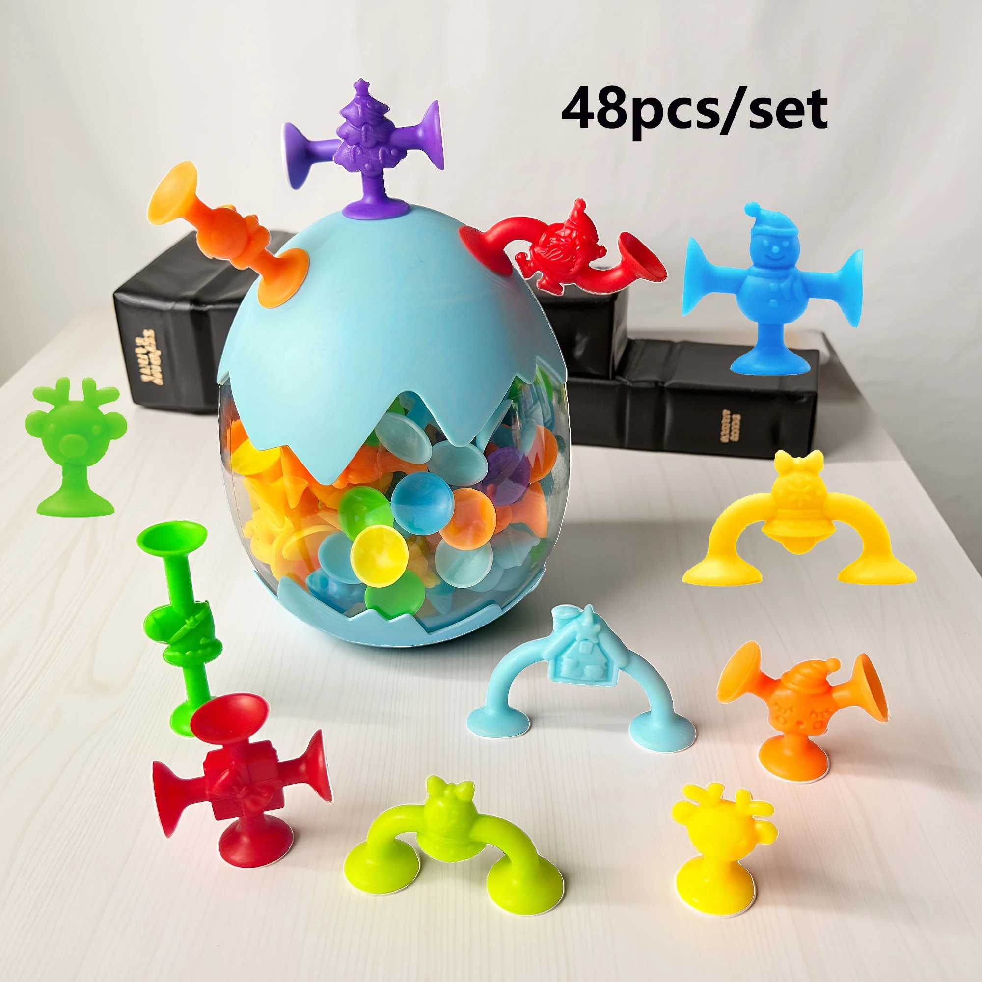 Brinquedos de construção de ventosa com tema de Natal, brinquedos de construção criativos para sala de jogos, brinquedo educacional de empilhamento para crianças,