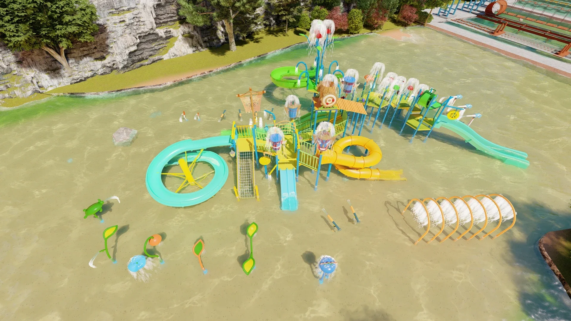 Large Outdoor Playground Equipment Water Play Equipment Fiberglass Swimming Pool and Plastic Water Slide for Kids and Adults