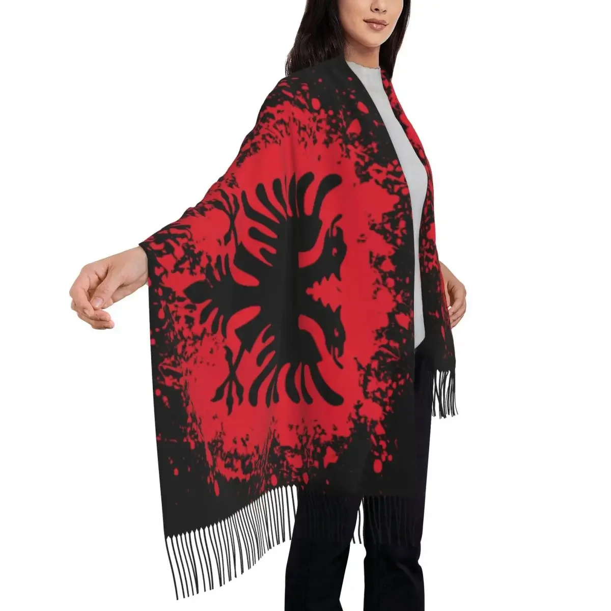 Op Maat Gemaakte Retro Albania Vlag Sjaal Mannen Vrouwen Winter Warme Sjaals Albanese Adelaar Sjaals Wraps