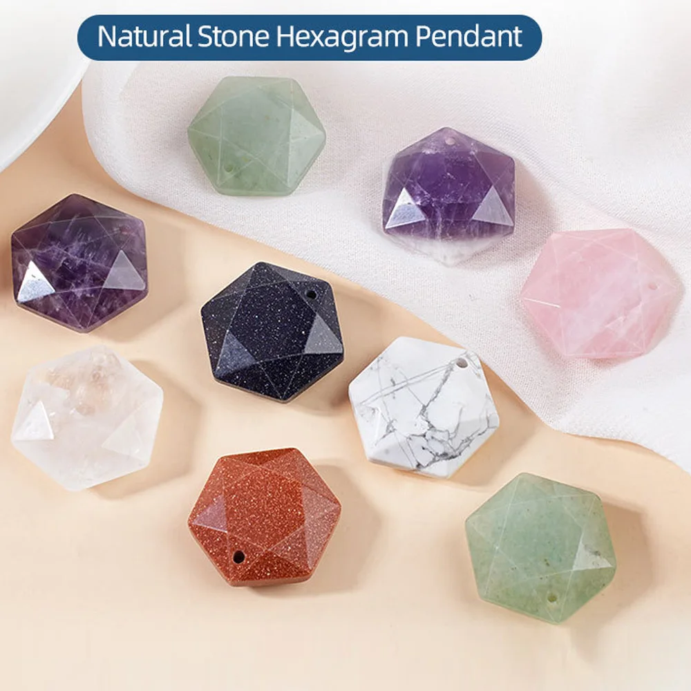 Natural Crystal Hexagram Star Ornament Star of David Reiki Healing Stone with Hole Hanging Accessories Amulet Gift