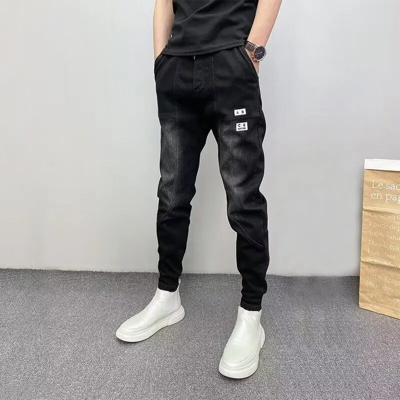 

Casual Men's Jeans Slim Fit Harlan Sle Trendy Bla ey Spring Autumn New Model Youth ular mid Waist Zipper ket