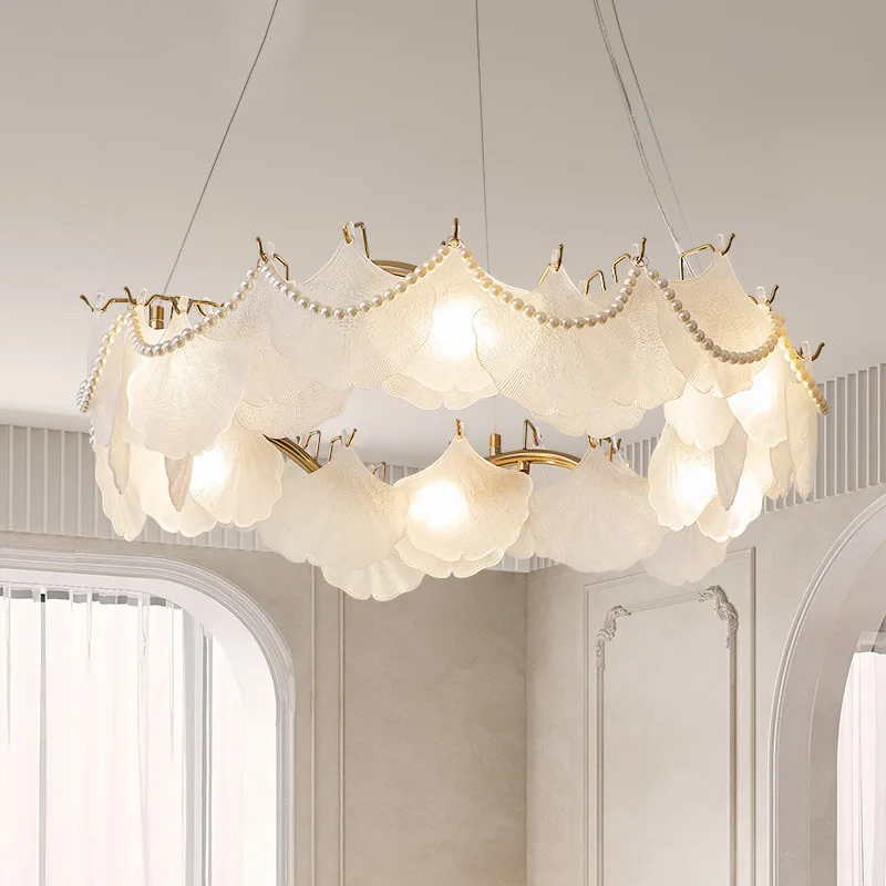 French Cream Style Chandelier Light Luxury Shell Pearl Main Creative Post-Modern Pendant lamps Living Room Bedroom Lamp Fixtures