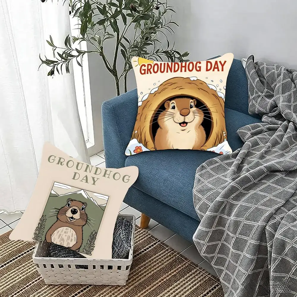 Cultural event Groundhog Day Punxsutawney Phil Cushion Cover Fluffy velvet Nordic style plush Living room sofa decorative