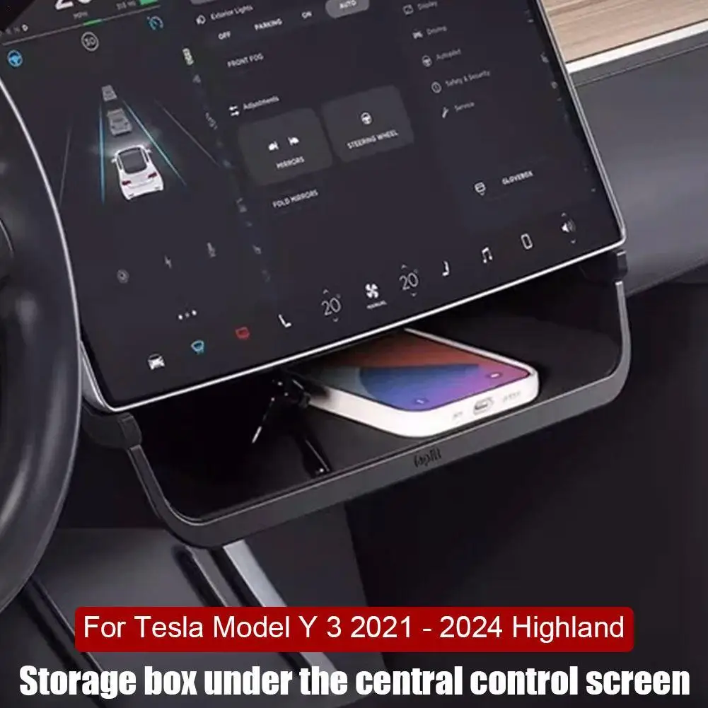 Magnetic Under Screen Storage Box For Tesla 2021-2024 Model Y Highland Storage Box Hidden Center Console Organizer Box