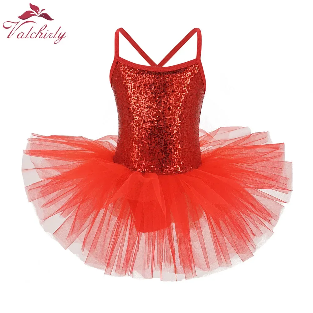 Ballerina Party Costume Kids Sequined Flower Dress Girls Dance Wear Gymnastic Ballet Leotard Tutu Skating Dress