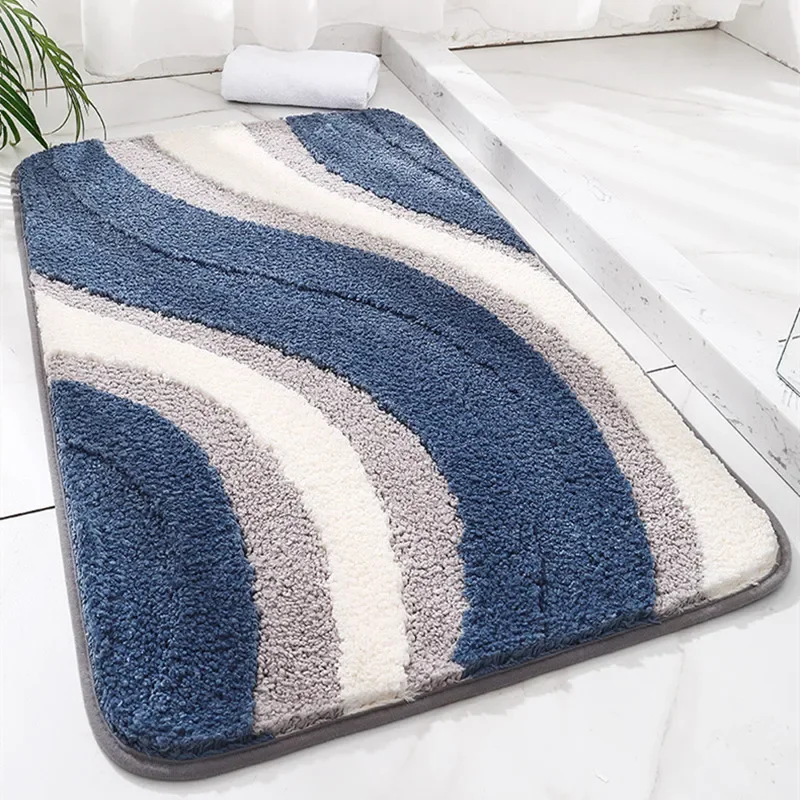 Flocking Bath Mat Three-dimensional Striped Microfiber Bathroom Carpet Absorbent Quick-drying Foot Mat Shower Door Mat Rug