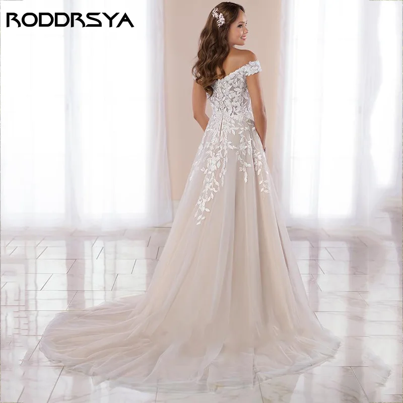 RODRSYA Off Shoulder Abiti da sposa Beach Appliques Illusion Backless vestito RODDRSYA abiti da sposa con spalle scoperte Beach Appliques Illusion Backless vestido de novia bohemio abito da sposa senza maniche in pizzo