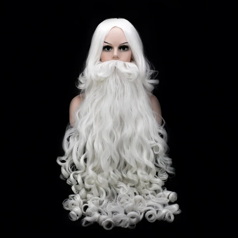 

Christmas Cosplay Wig Beard Santa Claus Beard Wig White Curly Long Synthetic Hair Adult Cosplay Costume Christmas Gift Role Play