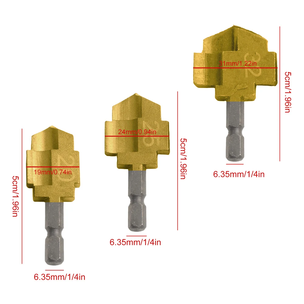 3PCS PPR Lifting Stepped Drill Bit Hexagon Shank Water Pipe Connection Tool 20/25/32mm For Plumber Water Pipe Drill Bit Gold