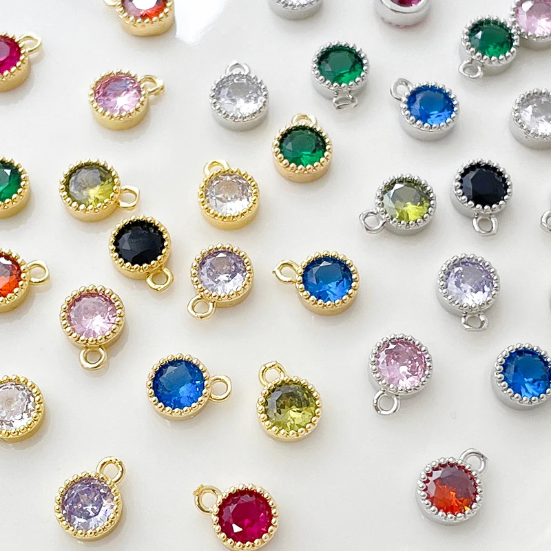 

10pcs Copper Plated Gold Color Circular Copper Inset Zircon Pendant Diy Handmade Bracelet Necklace Earrings Material Charms