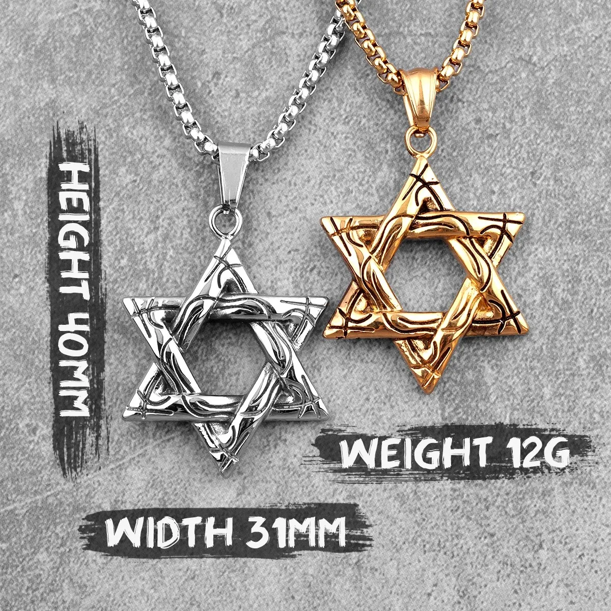 Davidstern Hexagramm Anhänger Halskette Unisex Vintage Gothic Biker Jüdischer Rock Talisman Edelstahl Schmuck Geschenke Dropshipping – Detail 1