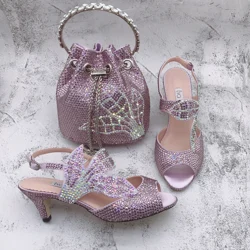 BS1681  New Design Custom Handmade  Women Shoes  Wedding Shoes Lavender Lilac Leaf Stones Shoes With Matching Bag Set