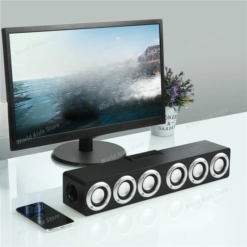 Super Powerful Bluetooth Speaker Wooden Six Subwoofer Caixa De Som Home Theater TV Sound Box Sound Bar Surround Stereo TF U Disk