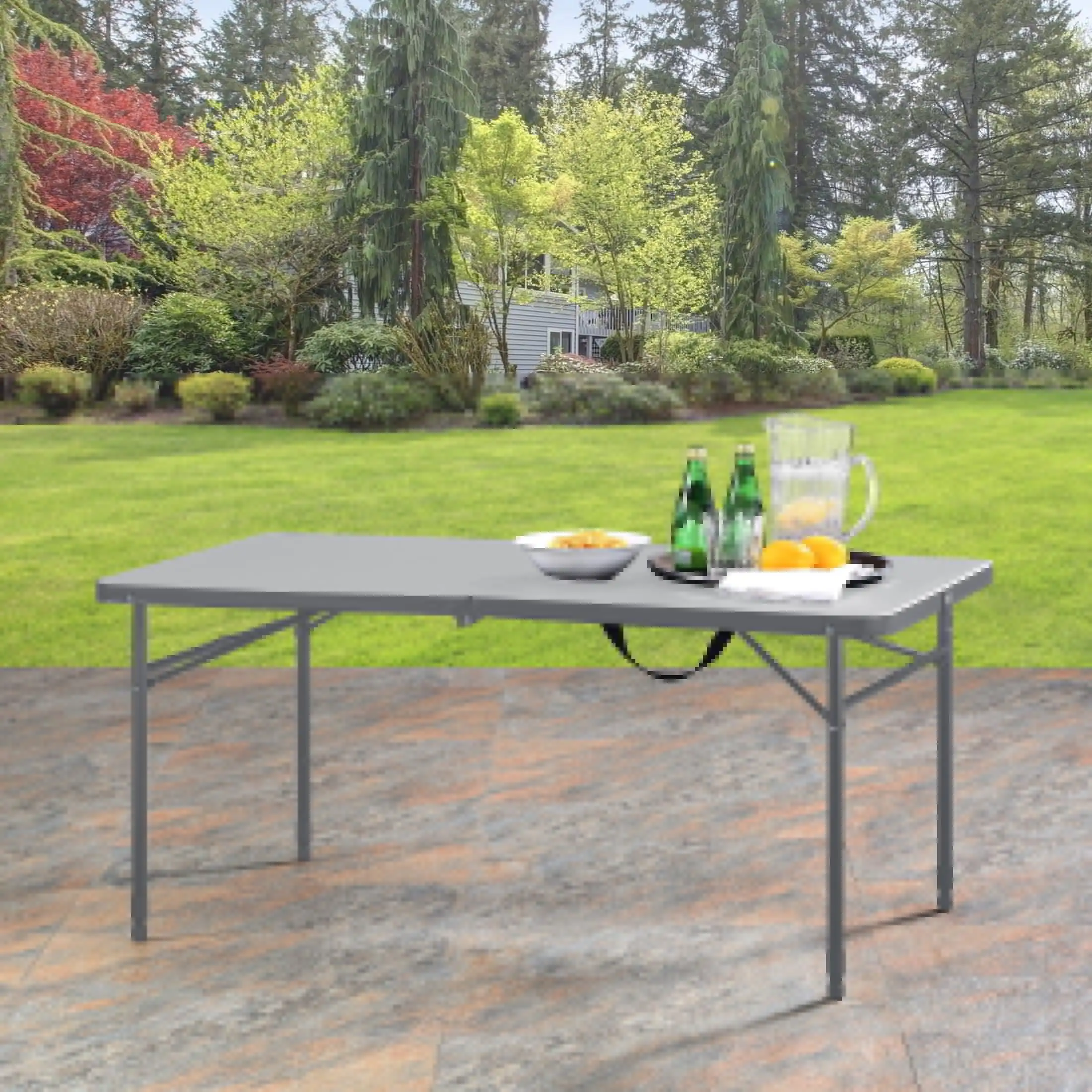 طاولة قابلة للطي بطول 4 أقدام قابلة للطي في النصف، رمادي