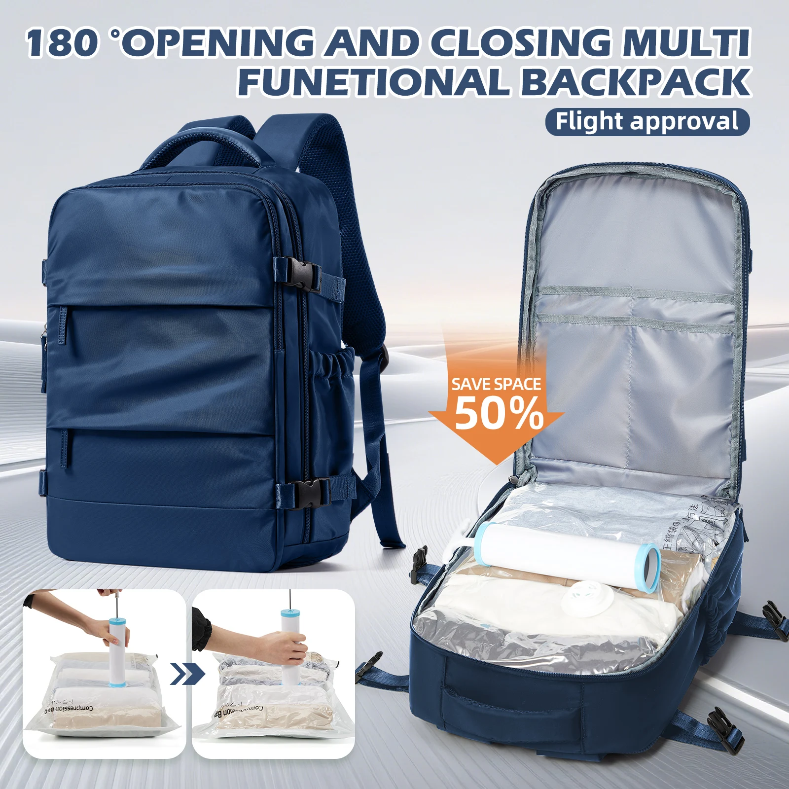 Mochila de trabajo para hombre y mujer, equipaje de mano, cabina, avión, mochila de viaje, bolsa de vacío de almacenamiento para ropa, viaje, mochila para portátil ﻿
