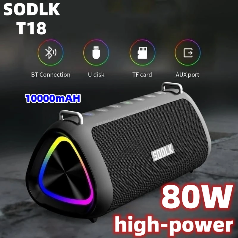 

SODLK T18 80W High-Power caixa de som Bluetooth Speaker Outdoor Wireless Subwoofer Soundbar TES Party Karaoke Mega Bass With Mic