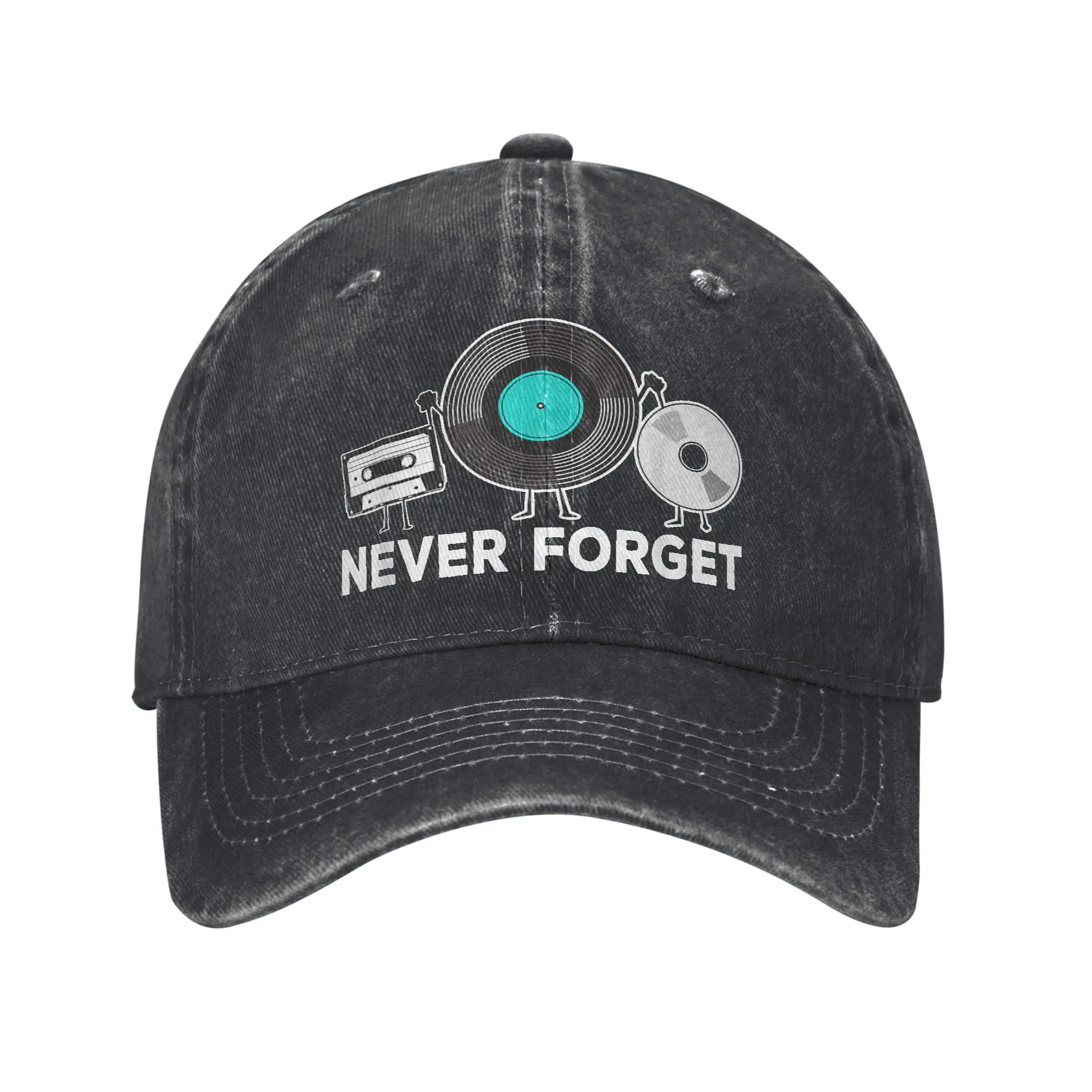 Never Forget Retro Cassette CD 90s 80s Music Men Women Baseball Cap Distressed Cotton Hats Cap Fashion Outdoor Workouts Headwear