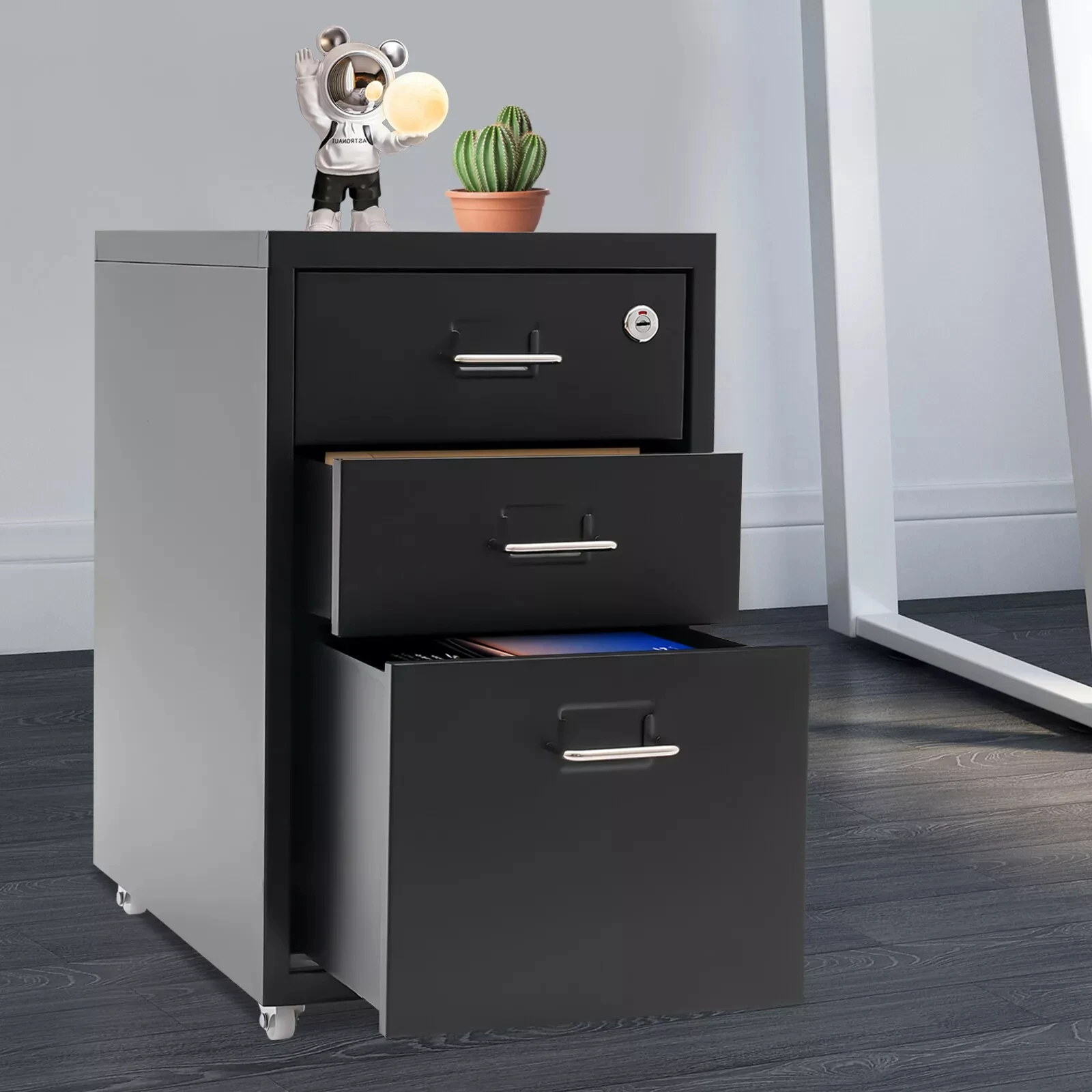 

Lockable Mobile Vertical File Cabinet, Metal Under-Desk File Storage for Office/Home