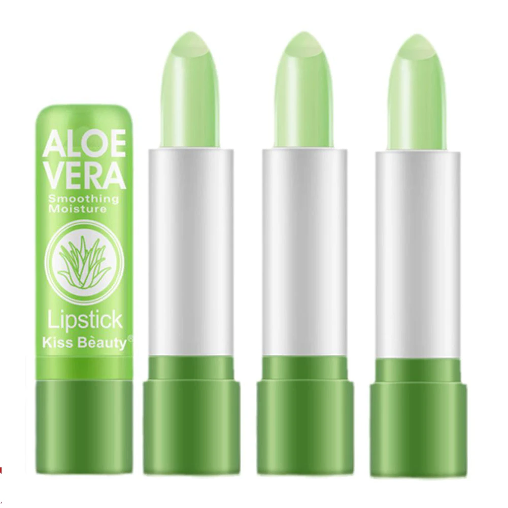 Aloe Vera Lip Balm PH Color Changing Lipstick Change from Green to Natural Pink Deep Hydrating Tinted Lip Balm 3 Pack