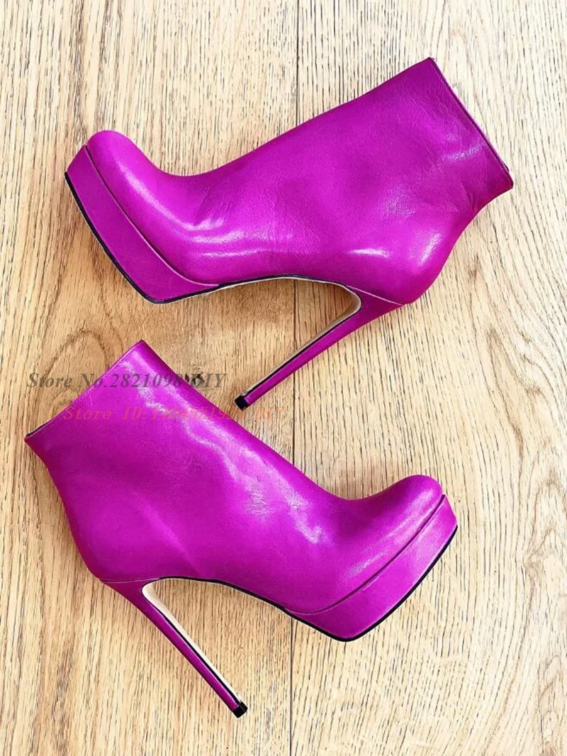 

Matte Leather Closed Toe Side-Zip Thin Heeled Short Booties Women Platform Slip On Party Shoes