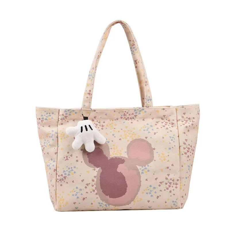 

MINISO Disney Serie Cute Cartoon Striped Canvas Tote Women Large Capacity and Cute Bag Handbag Mickey Printing Shoulder Bag