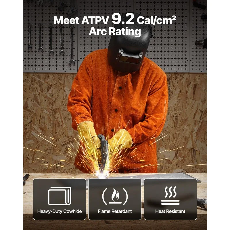 Flammfeste Schweißerjacke, robuste Schweißsicherheitsjacke aus Leder, Größe M