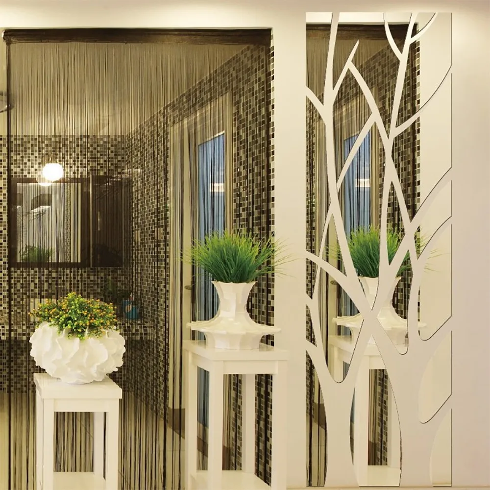 Pegatina de pared de espejo de árbol acrílico 3D, calcomanía de arte DIY extraíble, Mural de decoración del hogar, 100x28cm