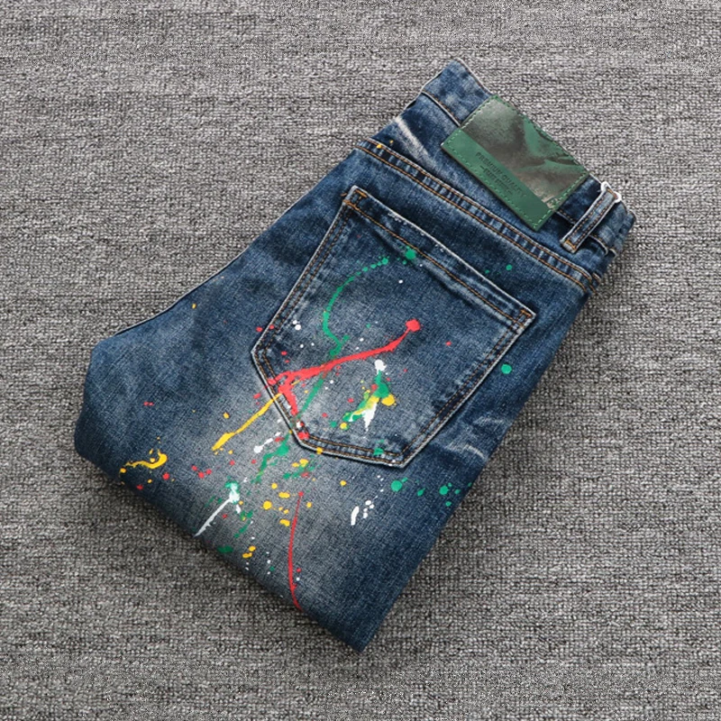 الشارع نمط موضة الرجال الجينز الرجعية الأزرق رسمت مصمم سليم صالح ممزق جينز الرجال تمتد بنطلون الهيب هوب الدينيم السراويل Hombre