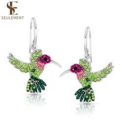 Seulement Colorful Flying Hummingbird Crystal Earrings for Women Hypoallergenic Hooks Valentines Day Gifts for Girls and Women
