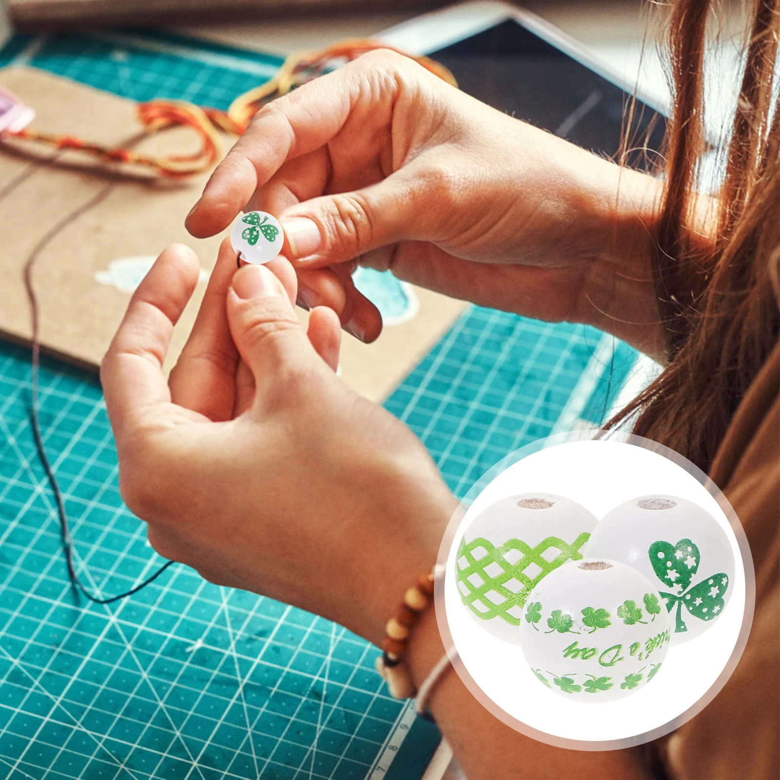 

60pcs Wooden DIY Accessories Smooth Surface Green Craft Beads Jewelry Making St Patrick Day Decorations Farmhouse Beads