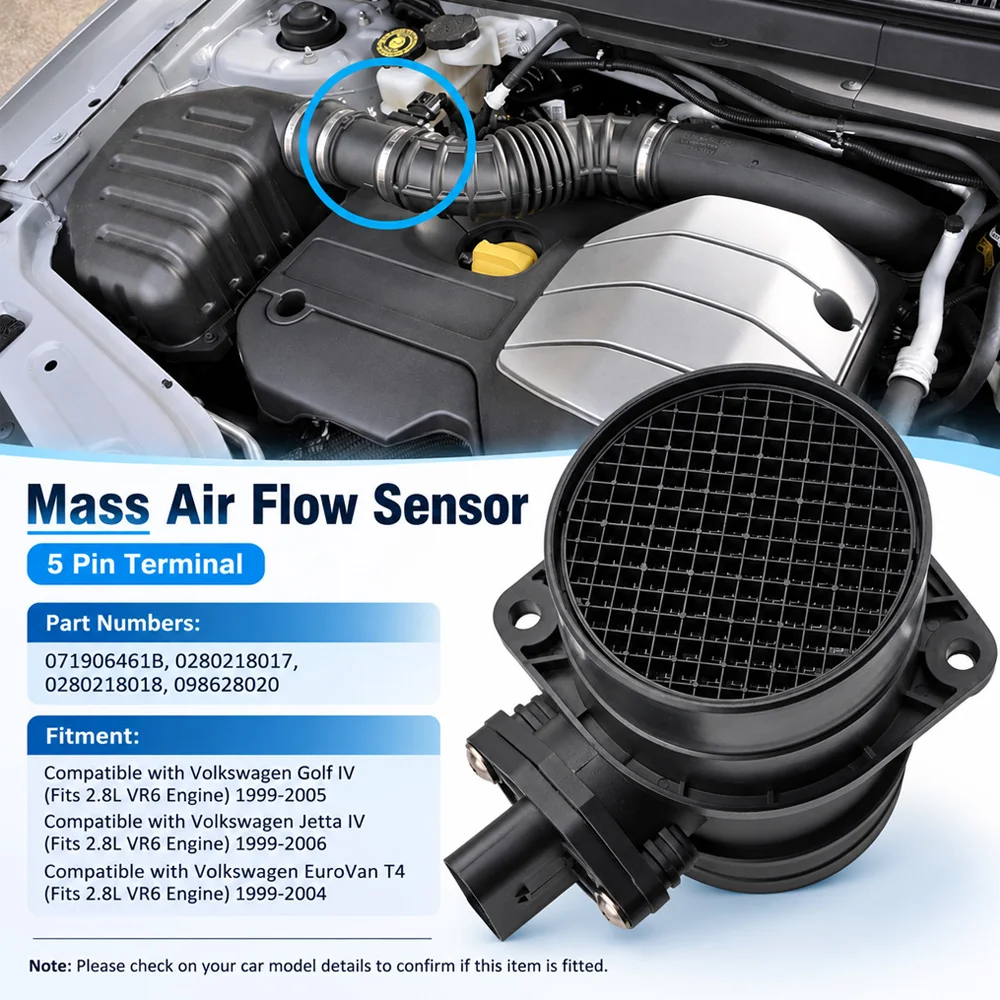 For Volkswagen Golf Jetta EuroVan 2.8L VR6 1999-2004 Mass Air Flow Sensor Assembly 071906461B 0280218018 0280218017 098628020