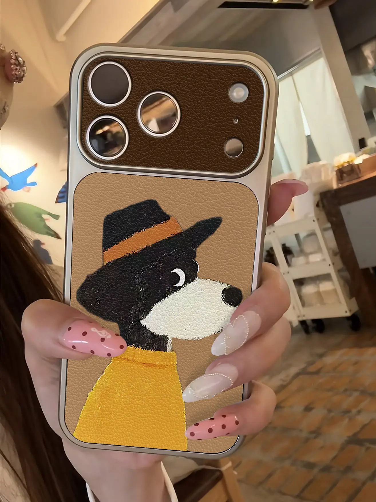 Retro Polka Dot Pony Pferd Imitation 17 Handyhülle für iPhone 13 14 15 16 17 Pro Max 17, stoßfeste Lederhülle mit Beschichtung – Detail 4