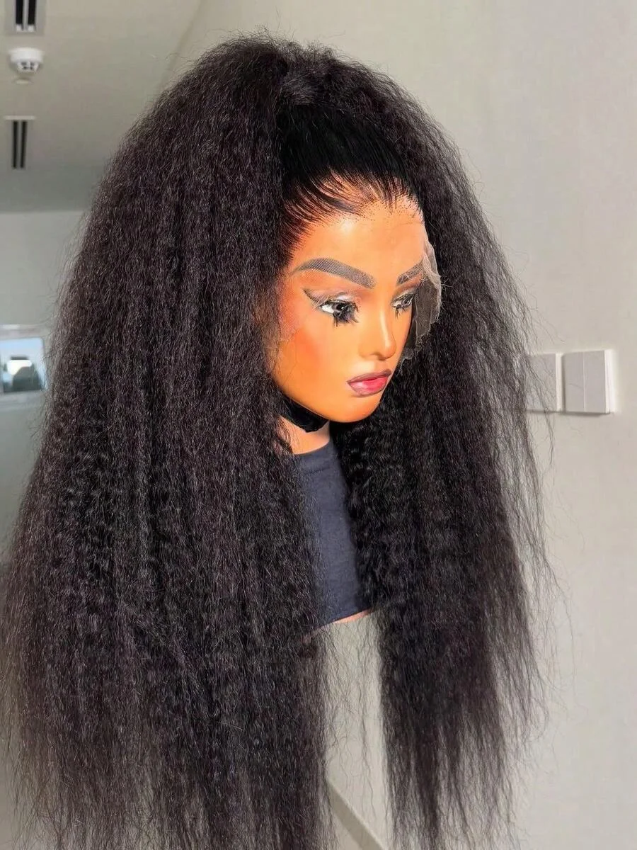 40 Inch Kinky Straight Human Hair Wigs Pre Plucked Hairline with Baby Hair 250% Density 13x4 Lace Front Wigs for Women