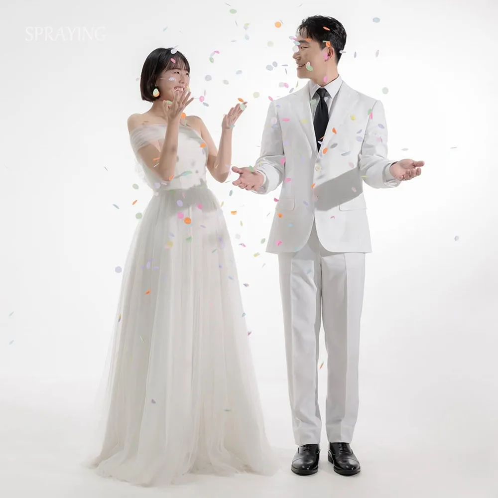 SPRAYING – robe de mariée longue en Tulle ivoire, séance Photo coréenne, sans bretelles, châle détachable, Corset personnalisé