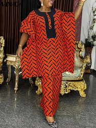 Plus Size 3XL-5XL VONDA Women Summer Dress Sets Half Bat Sleeve Vintage Printed Top Elastic Waist Maxi Matching Sets Casual 2PCS