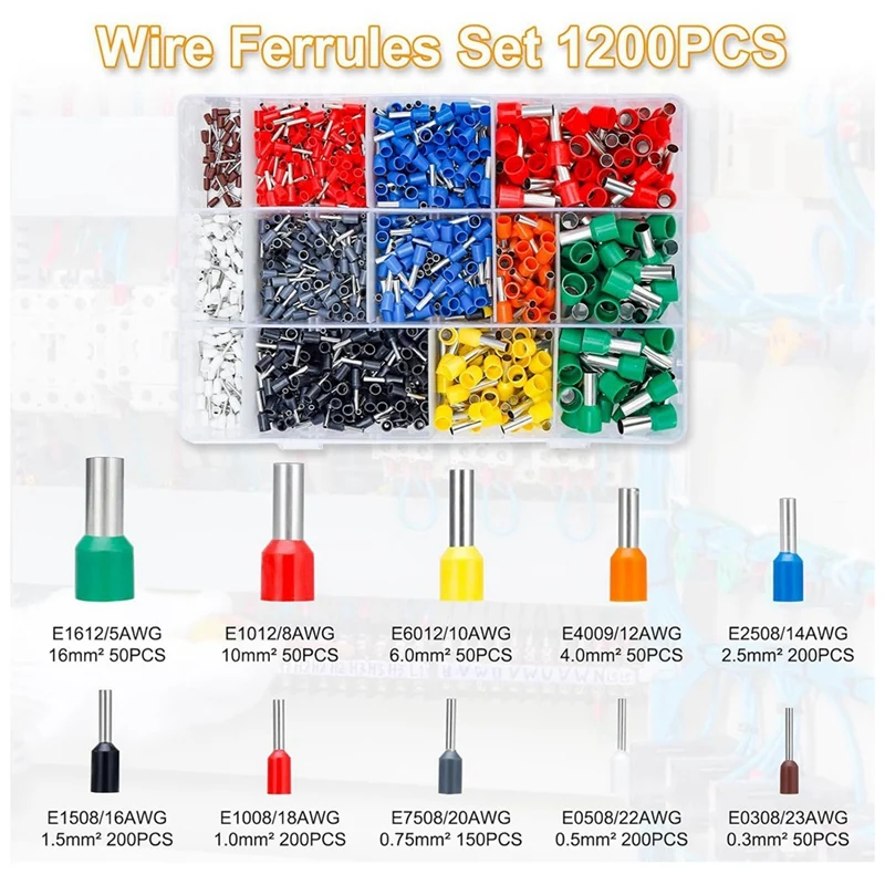 PWS Ferrule Crimping Tool Kit, Wire Crimping Plier Set With 1200 Terminal Crimp Connectors, 0.08-16Mm², Self-Adjustable