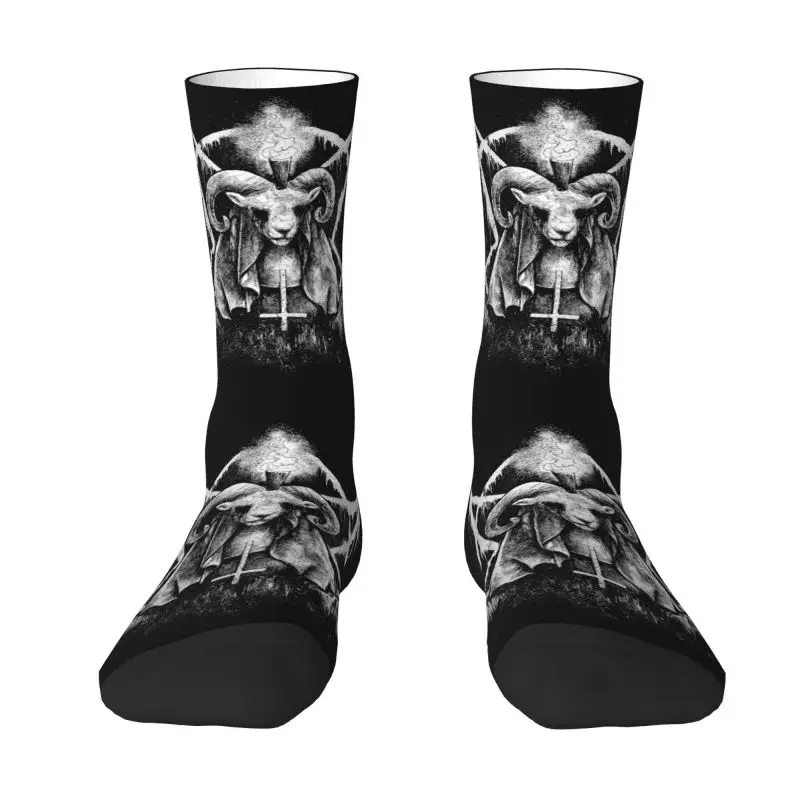 Novelty Printed Hail Satan Devil Baphomet Socks for Men Women Stretchy Summer Autumn Winter Gothic Occult Magic Crew Socks