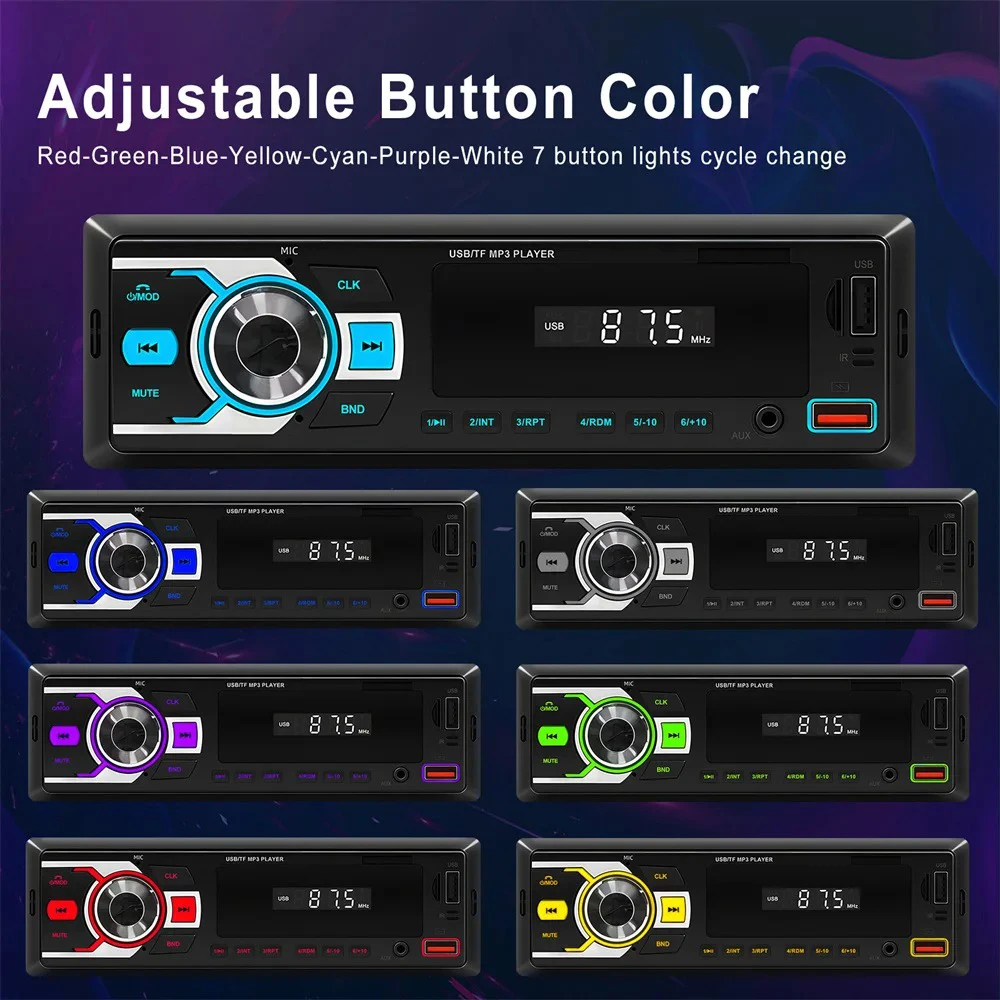 1 Din MP3 Car Radio Bluetooth Multimedia Player Universal Auto FM USB TF AUX Power Protect Stereo Hands-Free APP Find The Car