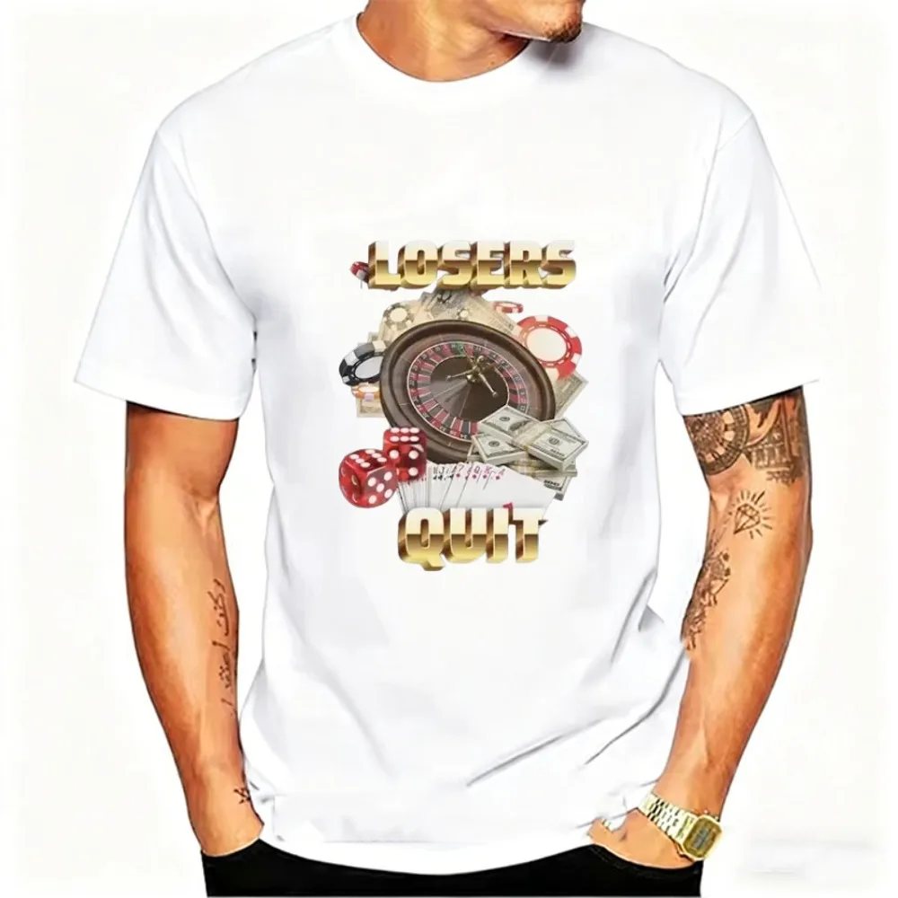 Vintage Losers Quit Gambling Meme Graphic Printed T Shirt Woman Fashion Short Sleeve Round-Neck T-shirts Casual Fashion Clothing