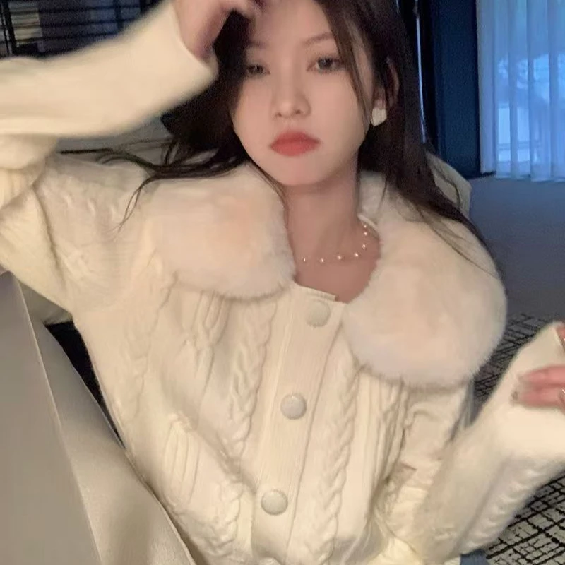 

Винтажный облегающий кардиган с лацканами и воротником для женщин Y2k, вязаные топы на молнии с длинными рукавами, 2024, осень-зима, новые свитера Mujer