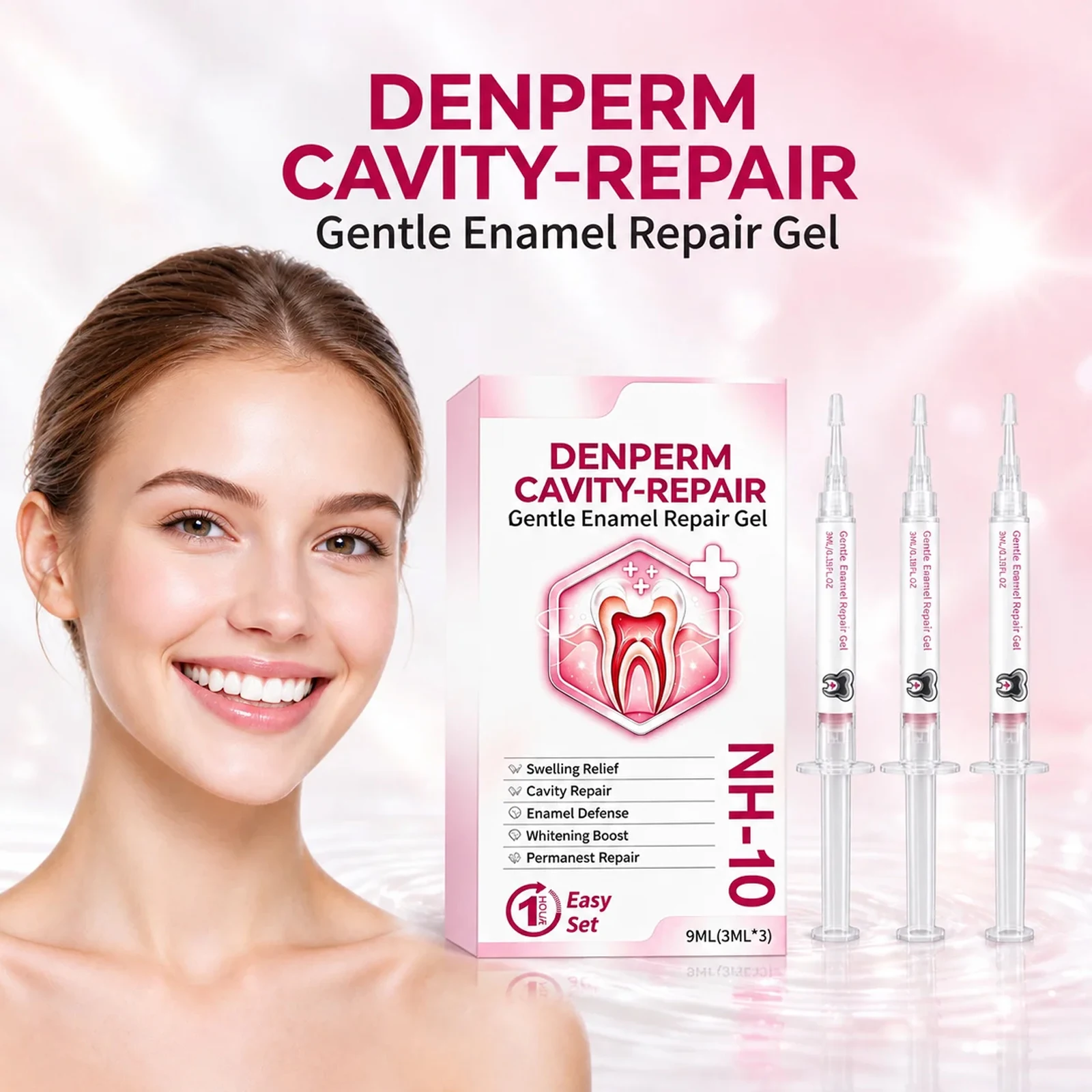 Teeth Whitening Care Gel Set 3PCS Fresh Breath Remove Tooth Stains and Coffee Stains Teeth Surface Protection Gel Oral Care 9ml