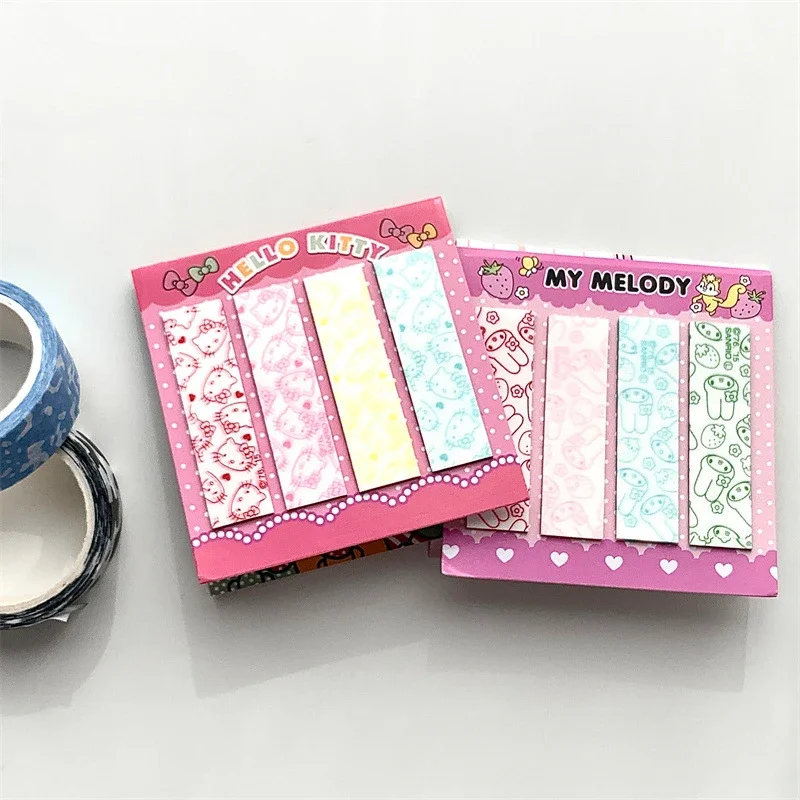 Sanrio Anime Small Card Holder Index Sticker Hello Kitty My Melody Printed Rectangular Kawaii Color Note Sticker Label Sticker